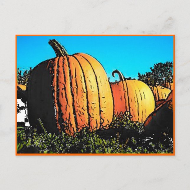 Cartão Postal Halloween Pumpkin Patch no Dia (Frente)