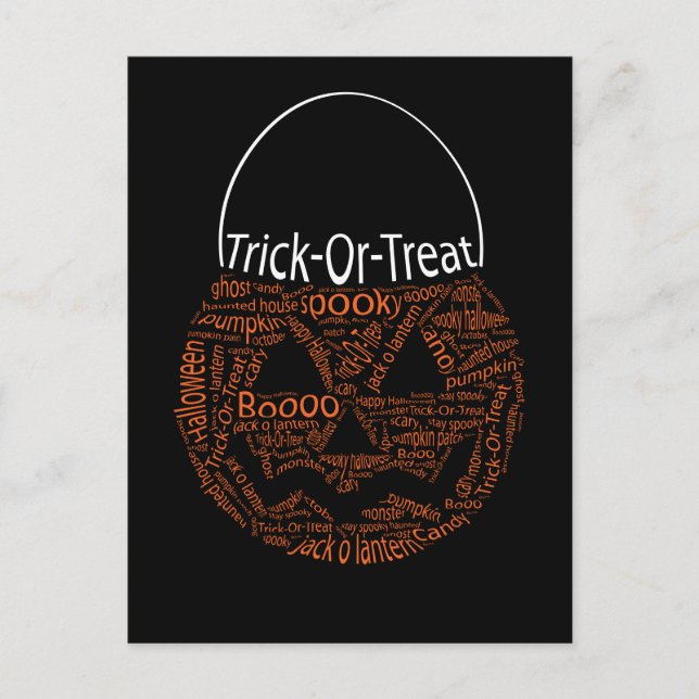 Cartão Postal Halloween Pumpkin Typografia Orange Black (Frente)