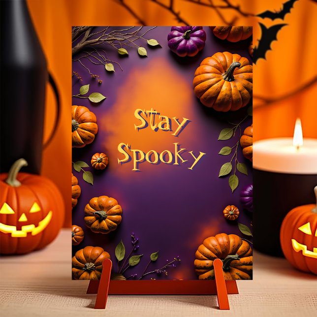 Cartão Postal Halloween Pumpkins (Customizable Halloween postcard. illustration full of pumpkins on orange and purple background)