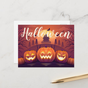 Cartão Postal Halloween Pumpkins e Casa Assombrada