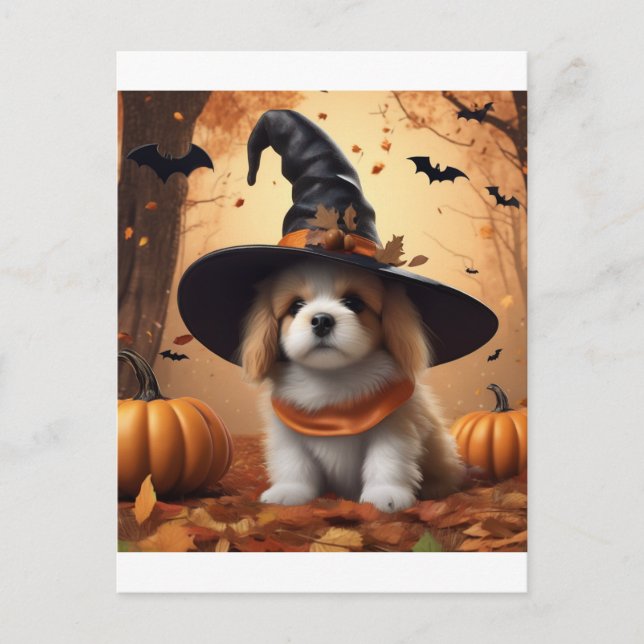 Cartão Postal Halloween Puppy - Spooktacular Canine Costu (Frente)