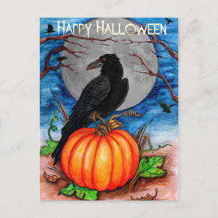 Cartão Postal Halloween Raven