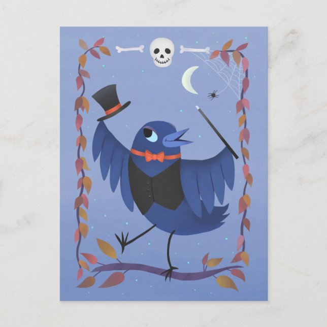 Cartão Postal Halloween Raven Crow Moon Magic (Frente)