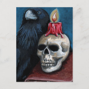 Cartão Postal Halloween Raven, Pintura De Caveira E Velas