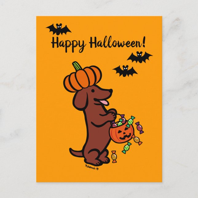 Cartão Postal Halloween Red Smooth Haired Dachshund (Frente)