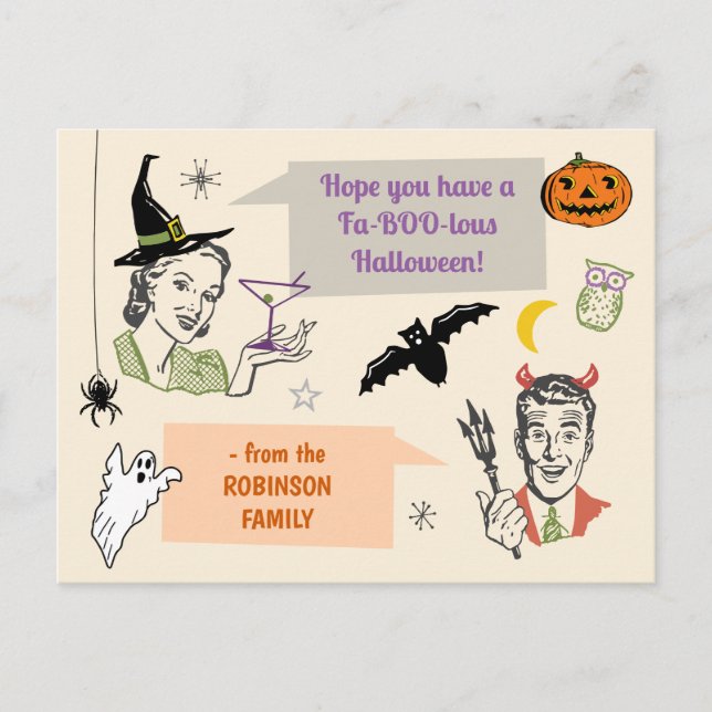 Cartão Postal Halloween Retro Humor Fabooloso Nome Personalizado (Frente)