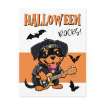 Halloween Rocks Rottweiler Cartoon Tocando Violão