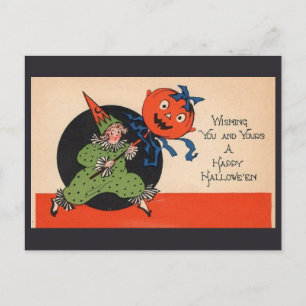 Cartão Postal Halloween Saudações Bonitinho Vintage Garoto Palha