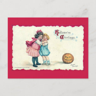 Cartão Postal Hallowe'en Saudações Crianças e Pumpkin Vintage