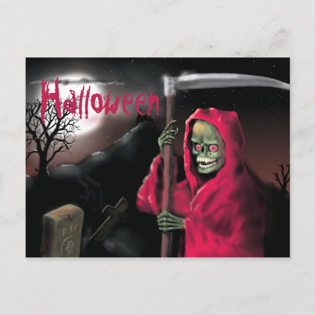 Cartão Postal Halloween Skeleton e Machete (Frente)
