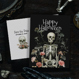Cartão Postal Halloween Skeleton Haunted Forest Salve a data