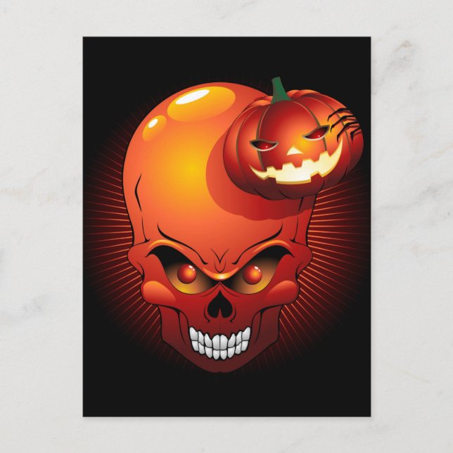 Cartão Postal Halloween Skull e Pumpkin (Frente)