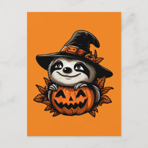 Cartão Postal Halloween Sloth Pumpkin Festivity