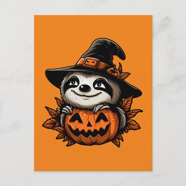 Cartão Postal Halloween Sloth Pumpkin Festivity (Frente)