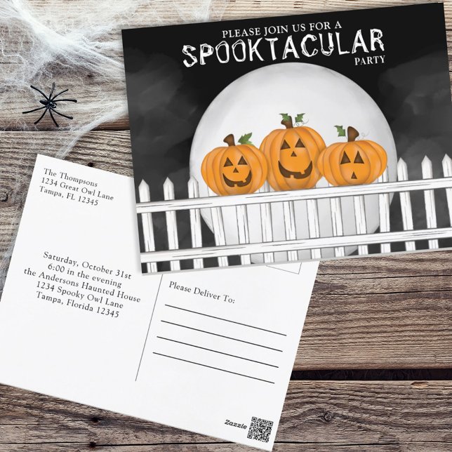 Cartão Postal Halloween Spooktacular Spookie Whimsical Pumpkins (Criador carregado)