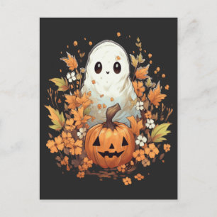 Cartão Postal Halloween Spooky Ghost Pumpkin