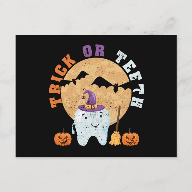 Cartão Postal Halloween tooth hat dentist dental assistant trick (Frente)