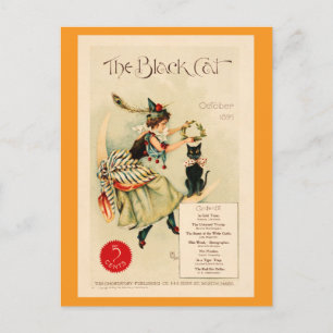 Cartão Postal Halloween Vintage Black Cat Victorazine