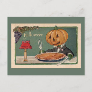 Cartão Postal Halloween Vintage Jol Man com torta de abóbora