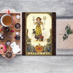 Cartão Postal Halloween Vintage se Preparando para a Festa