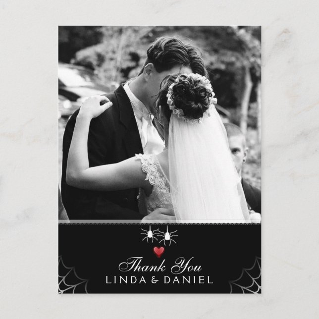 Cartão Postal Halloween Wedding Spider Gothic Obrigado Foto (Frente)