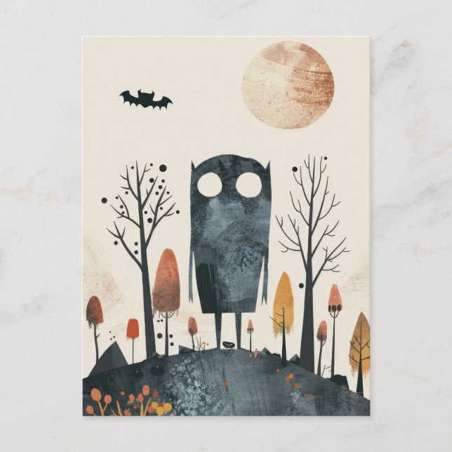 Cartão Postal Halloween Whimsical Monstro Bonito e Spooky (Frente)