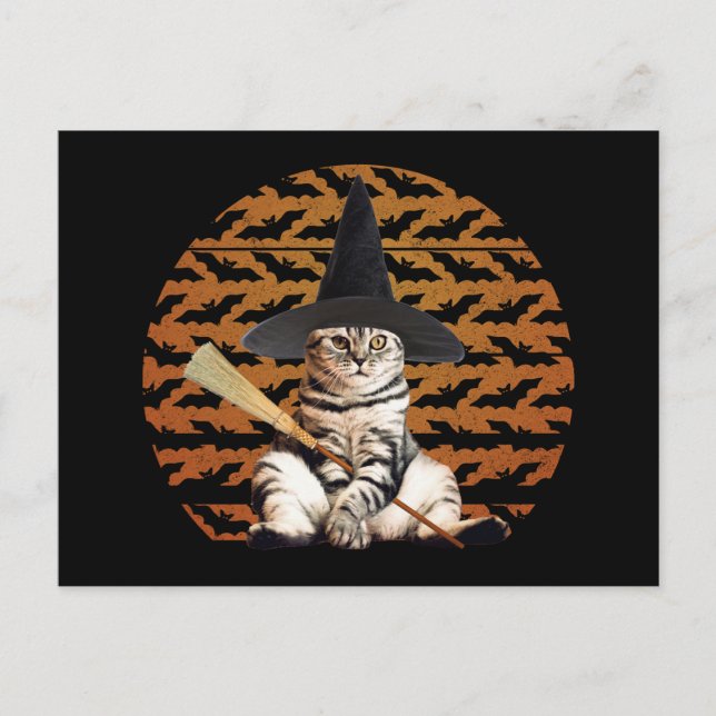 Cartão Postal Halloween Witch Cat (Frente)