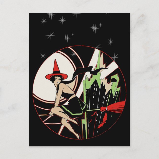 Cartão Postal Halloween Witch Flying (vintage) (Frente)