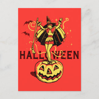 Cartão Postal Halloween Witch Girl (safra)