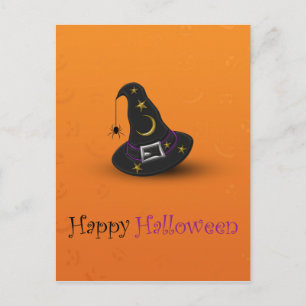 Cartão Postal Halloween Witch Hat com aranha