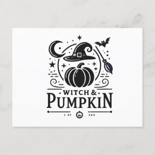 Cartão Postal Halloween Witch Hat e Pumpkin Design Magic Art