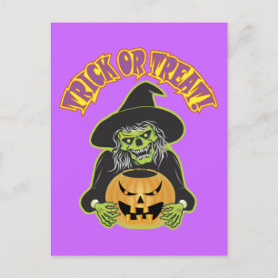 Cartão Postal Halloween Witch Skull
