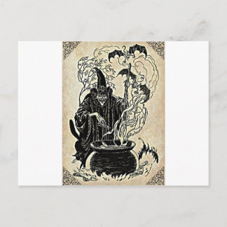 Cartão Postal Halloween Witches Cauldron