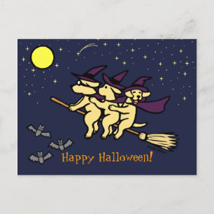 Cartão Postal Halloween Yellow Labrador Riders!