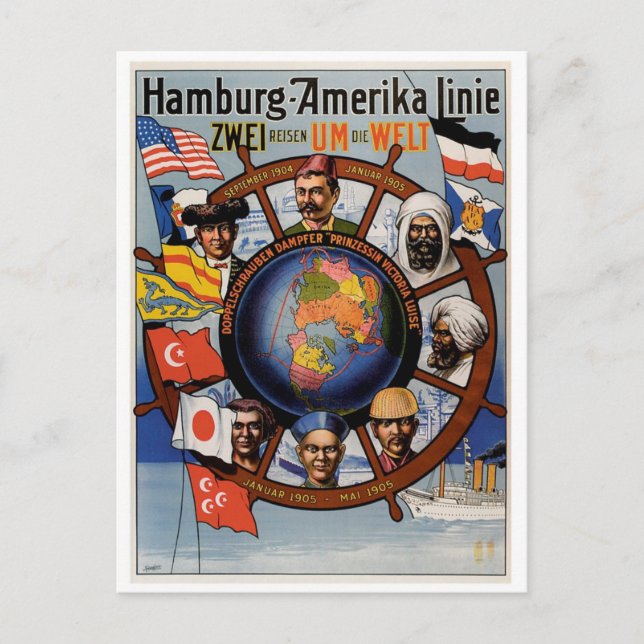 Cartão Postal Hamburg Amerika Line Poster (Frente)