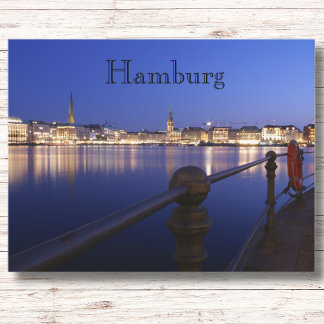Cartão Postal Hamburg Binnenalster blaue Stunde Postkarte