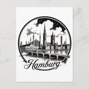 Cartão Postal Hamburg Germany Skyline - Vintage Circle Sticker