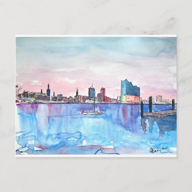 Cartão Postal Hamburg Harbor Skyline E Elbe Philharmônica Hall (Frente)