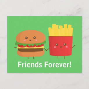 Cartão Postal Hamburger e Batata Frita Fofo e Feliz, Amigos para