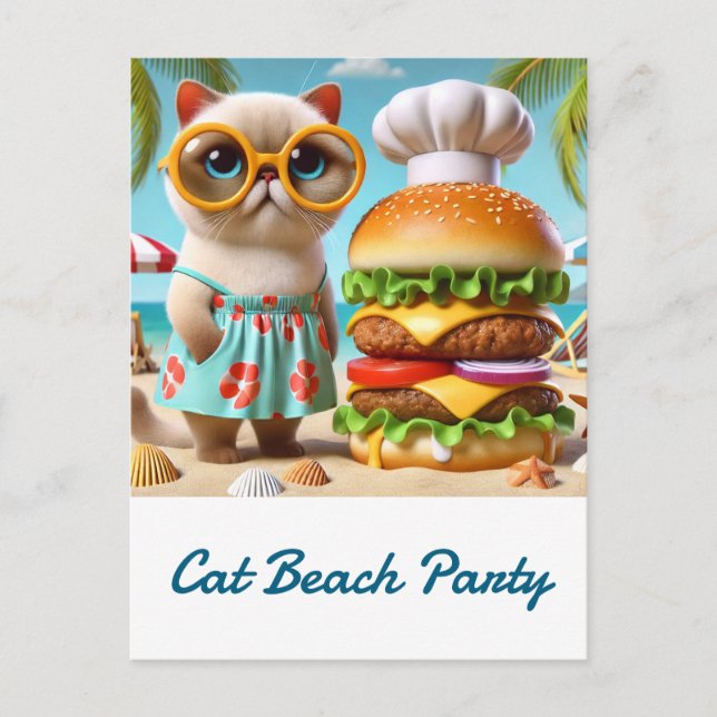 Cartão Postal Hamburger for Beach Party for Cat Lovers (Frente)