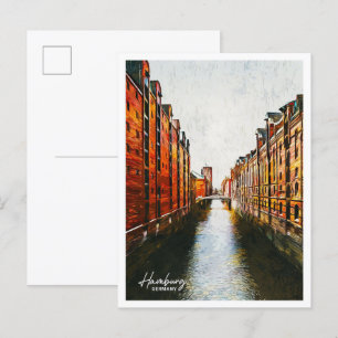 Cartão Postal Hamburgo Alemanha Paint Paisagem