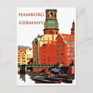 Cartão Postal Hamburgo, Alemanha, porto urbano e casas