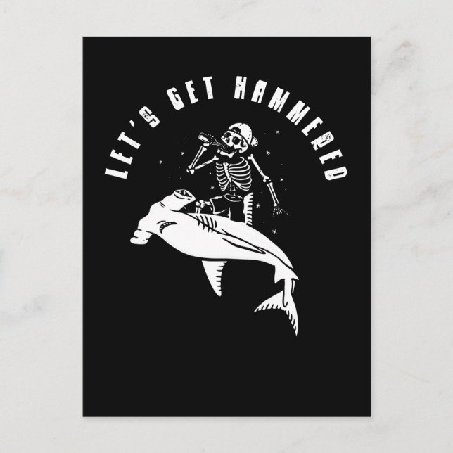 Cartão Postal Hammerhead Shark Party Funny Beer Drinking Humor (Frente)