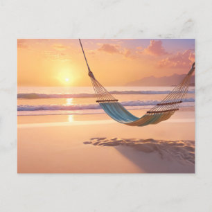 Cartão Postal Hammock na praia em Sunset