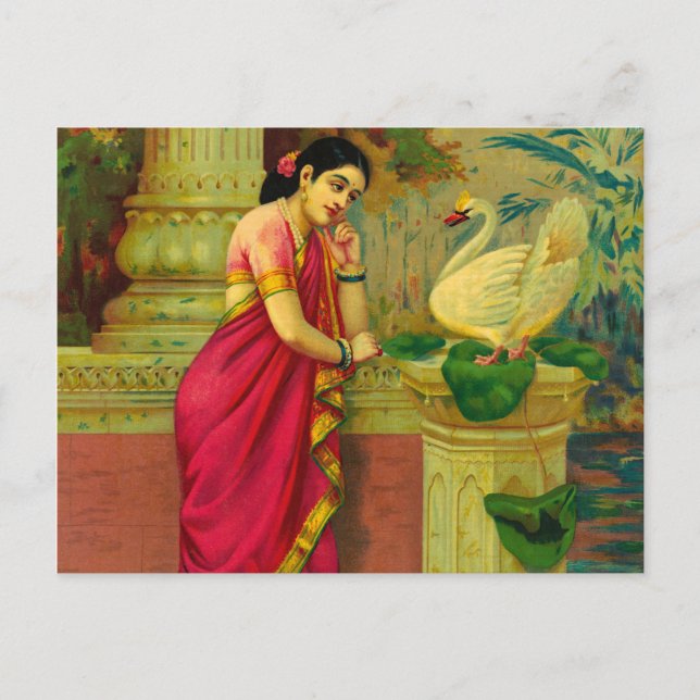 Cartão Postal Hamsa and Damayanti by Raja Ravi Varma (Frente)