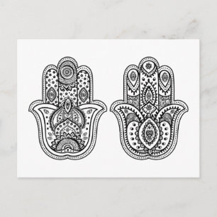 Cartão Postal Hamsa Desenhado À Mão Com Ornamentos