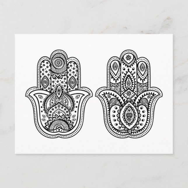 Cartão Postal Hamsa Desenhado À Mão Com Ornamentos (Frente)