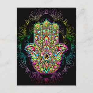 Cartão Postal Hamsa Mão Arte Psicedélica