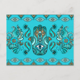 Cartão Postal Hamsa - Mão do Ornamento da Fátima