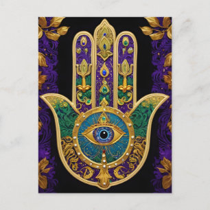 Cartão Postal Hamsa Terceiro Olho Dourado Ornamentado